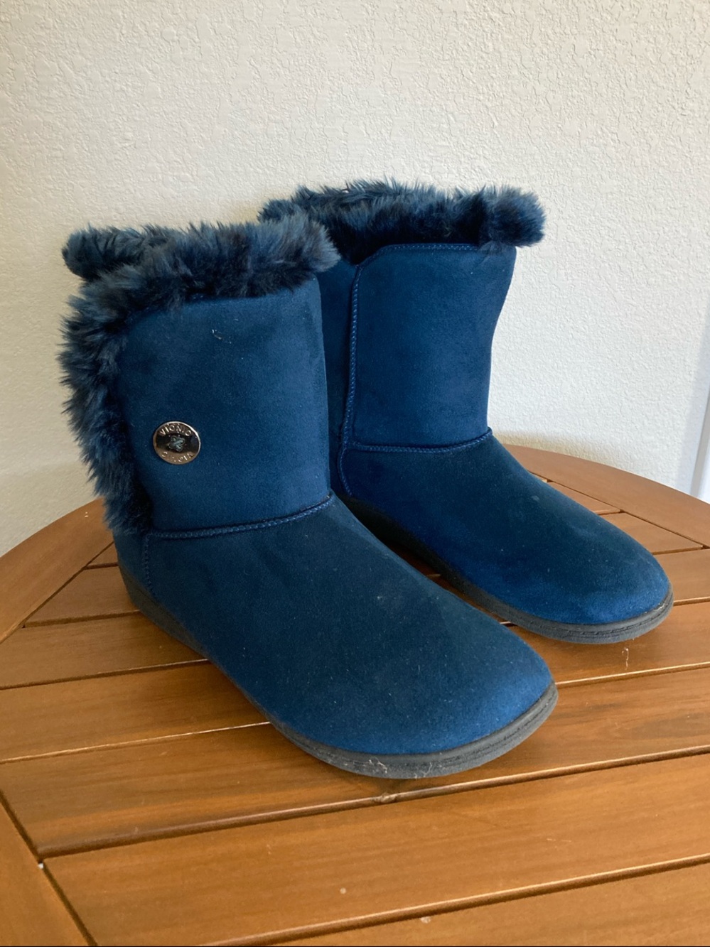 Vionic Navy Faux-Fur Suede Ankle Boots